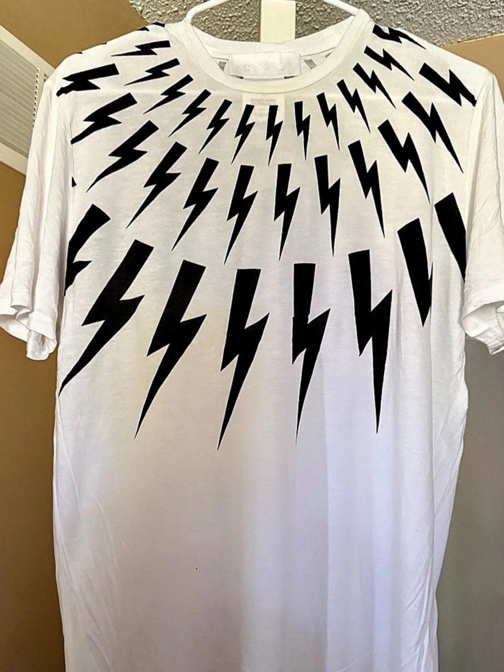 Neil Barrett Fair Isle Thunderbolt Print T-Shirt White & Black